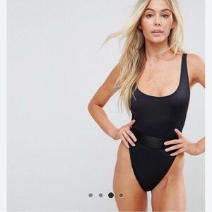 Iconic asos high leg elastic waist swimsuit in black